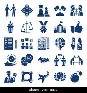 Ensemble d'icônes de silhouette de diplomatie et de communication internationale. Illustration vectorielle. Illustration de Vecteur
