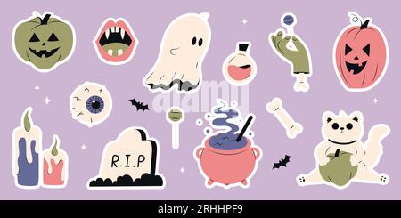 Cute Halloween set of different elements  Illustration de Vecteur