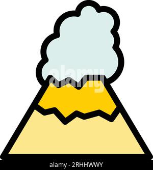 Vecteur de contour d'icône Vulcano. Magma du feu. Géologie de la terre couleur plat Illustration de Vecteur