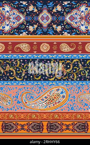 Conception sans couture de Paisley et fleur indienne. Style de bordure pour textile et décoration. Banque D'Images