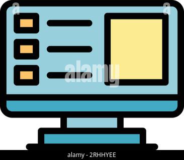 Vecteur de contour d'icône de moniteur de vote en ligne. Sondage numérique. Couleur de la boîte de référendum à plat Illustration de Vecteur