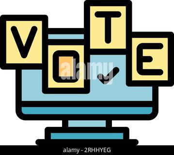 Vecteur de contour de l'icône du moniteur de vote. Bulletin de vote en ligne. Mobile poll couleur plate Illustration de Vecteur