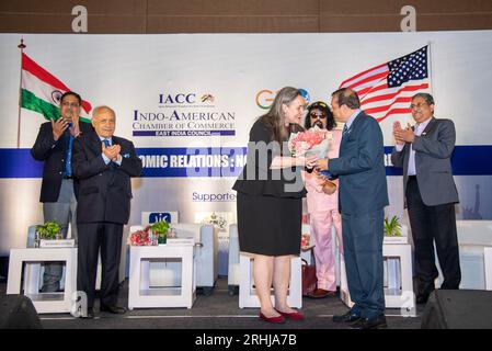 Kolkata, Inde. 17 août 2023. La Chambre de Commerce Indo-américaine organise un programme de conclave économique d'une journée sur 76 ans. Des relations économiques et commerciales indo-américaines au Lalit Great Eastern Hotel, Kolkata le 17 août 2023. (Photo Amlan Biswas/Pacific Press) crédit : Pacific Press Media production Corp./Alamy Live News Banque D'Images