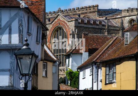 Thaxted Essex England Stoney Lane menant à l'église de Thaxted août 2023 vue du paysage des bâtiments traditionnels à ossature de bois à Thaxted dans le nord-ouest Banque D'Images