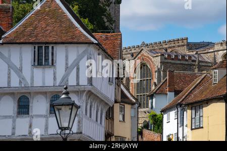 Thaxted Essex England Stoney Lane menant à l'église de Thaxted août 2023 vue du paysage des bâtiments traditionnels à ossature de bois à Thaxted dans le nord-ouest Banque D'Images
