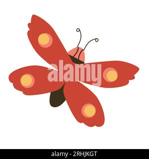 jolie icône de papillon rouge avec des points jaunes Illustration de Vecteur