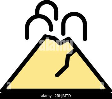 Vecteur de contour d'icône de feu de lave. Éruption volcanique. Couleur magma cendre plate Illustration de Vecteur