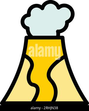 Vecteur de contour d'icône de volcan d'éruption. Feu de lave. Montagne vulcano couleur plat Illustration de Vecteur