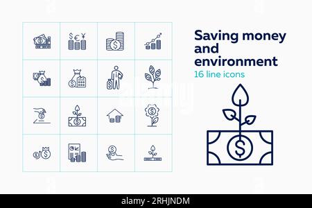 Icônes d'économie d'argent et d'environnement Illustration de Vecteur