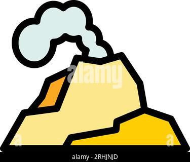 Vecteur de contour d'icône d'éruption volcanique. Incendie de volcan. Magma cendre couleur plat Illustration de Vecteur