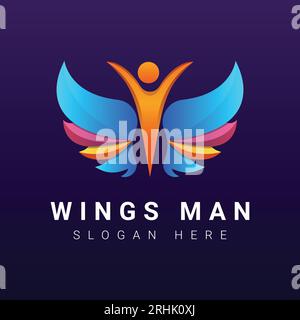 Wings Man logo Design Flying Man logotype Angel Illustration de Vecteur