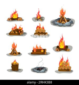 Jeu d'illustrations vectorielles de feu de joie Illustration de Vecteur