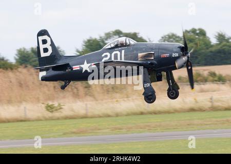 Un avion de chasse américain vintage Bearcat lors d'une exposition volante au salon aéronautique de la RAF Duxford, juillet 2023 Banque D'Images