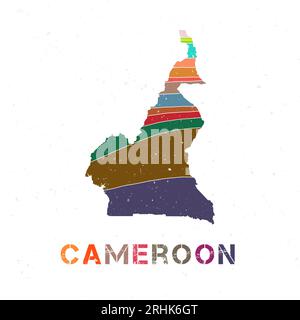 Conception de carte Cameroun. Forme du pays avec de belles vagues géométriques et texture grunge. Illustration vectorielle puissante. Illustration de Vecteur