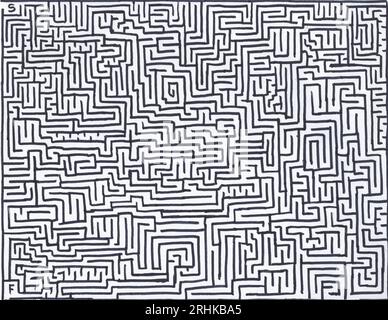 Labyrinthe à main levée rectangulaire difficile 08172023 Banque D'Images