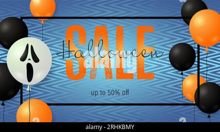 Halloween sale lettrage dans le cadre avec des ballons effrayants Illustration de Vecteur