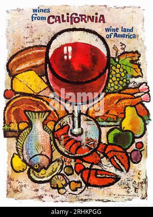 Vins de Californie, Wine Land of America (Wine Advisory Board, années 1960). Affiche de voyage Banque D'Images