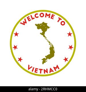 Bienvenue au timbre du Vietnam. Timbre rond de pays grunge avec texture dans le thème de couleur Chicken Comb. Sceau Vietnam géométrique de style vintage. Vecteur puissant i Illustration de Vecteur