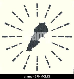 Logo Liban. Affiche grunge Sunburst avec carte du pays. Forme du Liban rempli de chiffres hexagonaux avec des rayons de soleil autour. Beau vecteur illu Illustration de Vecteur