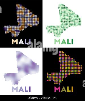 Carte Mali. Collection de carte du Mali en pointillés. Bordures du pays remplies de rectangles pour votre conception. Illustration vectorielle. Illustration de Vecteur