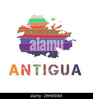 Conception de carte Antigua. Forme de l'île avec de belles vagues géométriques et texture grunge. Illustration vectorielle cool. Illustration de Vecteur