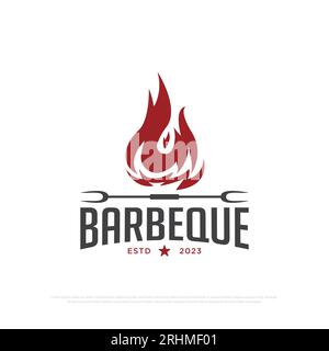 Inspirations de conception de logo de barbecue chaud, modèle d'illustrations vectorielles de grill de feu vintage et d'icônes de restaurant Illustration de Vecteur