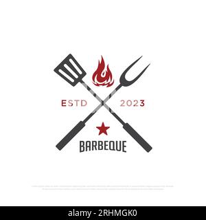 Inspirations de conception de logo de barbecue rétro, nourriture de gril de feu simple et modèle d'illustrations vectorielles d'icône de restaurant Illustration de Vecteur