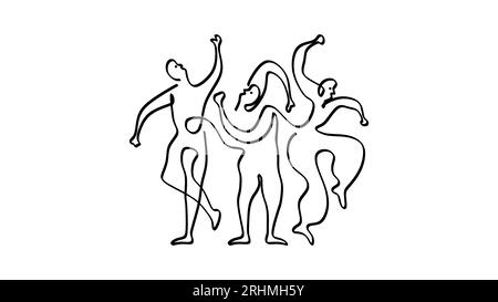 trois danseurs picasso style, une ligne dessin continu à la main dessinée, minimalisme contour noir et blanc incolore. Simplicité d'illustration vectorielle pour Illustration de Vecteur