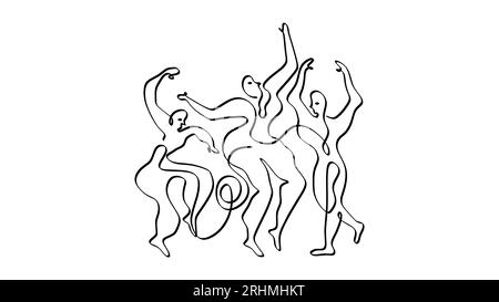 trois danseurs picasso style, une ligne dessin continu à la main dessinée, minimalisme contour noir et blanc incolore. Simplicité d'illustration vectorielle pour Illustration de Vecteur