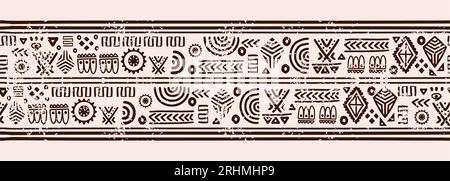 Motif de motifs de doodle africain, texture ancienne dessin décoratif en relief horizontal adinkra. Illustration vectorielle d'impression textile de mode style navajo. Illustration de Vecteur