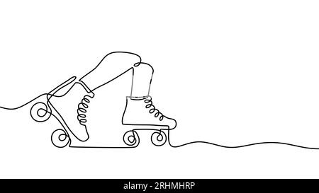 Chaussures à roulettes dessin d'une ligne, thème de sport dessiné à la main continu. Illustration vectorielle personnes jouant à la chaussure de roue ou des patins à roulettes. Illustration de Vecteur