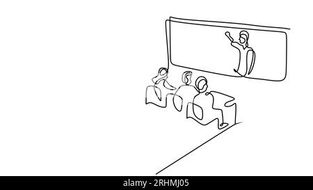 Concept de classe de micro-enseignement. Enseignant ou conférencier donnant une conférence. Dessin continu d'une ligne. Illustration vectorielle de thème d'éducation dessiné à la main minimaliste Illustration de Vecteur