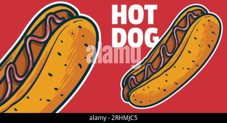 Hot Dog - dessin illustration vectorielle, couleurs colorées, simple doodle dessiné à la main Illustration de Vecteur