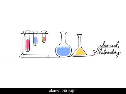 Laboratoire - objet d'éducation scolaire, dessin continu d'une ligne, illustration vectorielle. Illustration de Vecteur