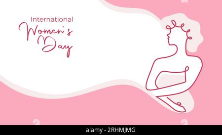 Carte internationale pour la journée des femmes. Illustration vectorielle dessin continu d'une ligne avec fond de couleurs roses. Illustration de Vecteur