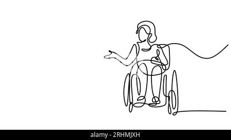 Femme sur le vecteur de fauteuil roulant, une illustration de dessin au trait. Illustration de Vecteur