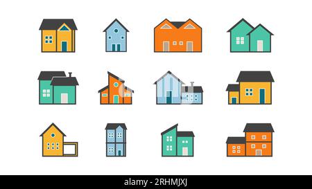 Illustration vectorielle de maison de banlieue moderne - idéal pour les conceptions immobilières et immobilières, éléments plats colorés pastel. Illustration de Vecteur