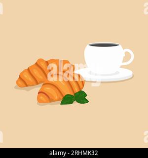 Croissants français et café - croissants français frais et café Illustration vectorielle du petit déjeuner Illustration de Vecteur