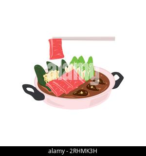 Pot chaud japonais Shabu-Shabu - Illustration vectorielle de pot chaud japonais traditionnel Shabu-Shabu Illustration de Vecteur