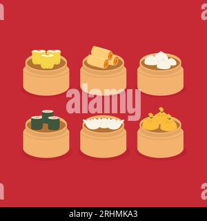 Boulettes chinoises Dim Sum - boulettes chinoises Dim Sum à la vapeur avec sauce soja Illustration vectorielle Illustration de Vecteur