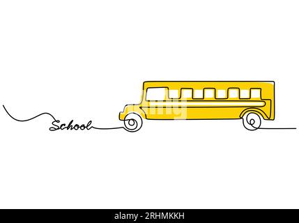 Autobus scolaire - objet d'éducation scolaire, dessin continu d'une ligne, illustration vectorielle. Illustration de Vecteur