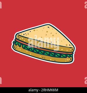 Sandwich - illustration vectorielle colorée de style Cartoon. Concept d'icône de nourriture de petit déjeuner isolé. Illustration de Vecteur