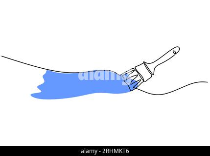 Pinceau - objet d'éducation scolaire, dessin continu d'une ligne, illustration vectorielle. Illustration de Vecteur