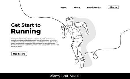 Temps d'exécution continu dessin d'une ligne, un homme court avec l'énergie de mouvement simple. Modèle de page de destination de la compétition d'athlètes de personnes. Marathon ou sprint Illustration de Vecteur