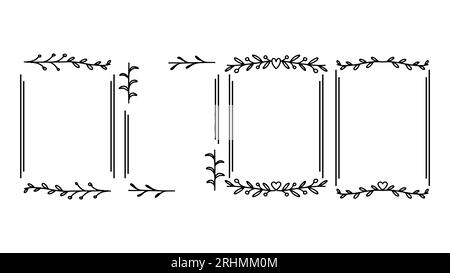 Illustration vectorielle de dessin de doodle de cadre floral, croquis à l'encre noire dessiné à la main. Illustration de Vecteur