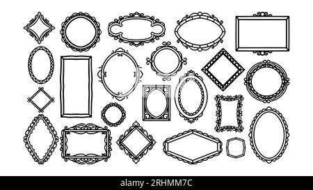 Vecteur d'images dessinées à la main. Vintage doodle croquis cadre photo, illustration carré noir vierge, cadre rectangle étiquette élégante lignes de croquis, isolé Illustration de Vecteur