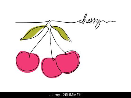 Dessin continu d'une ligne de cerise, illustration vectorielle de fruit. Illustration de Vecteur