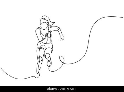 Sport femme en cours d'exécution, dessin d'art au trait continu de puissance de vitesse, illustration vectorielle minimaliste dessinée à une main. Illustration de Vecteur