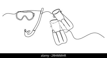 Continu unique une ligne d'outils de natation isolé sur fond blanc. Illustration de Vecteur