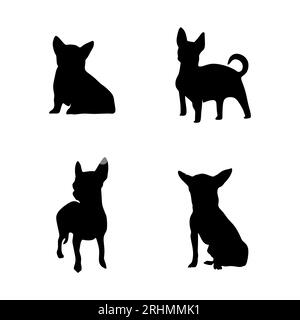 Quatre silhouette chihuahua ensemble isolé sur fond blanc. Illustration de Vecteur